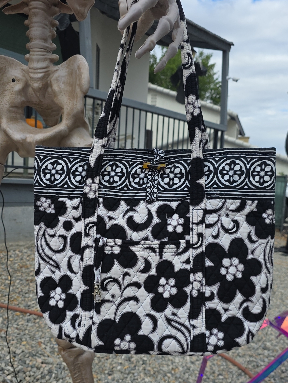 Vera Bradley Black & White Floral Quilted Tote